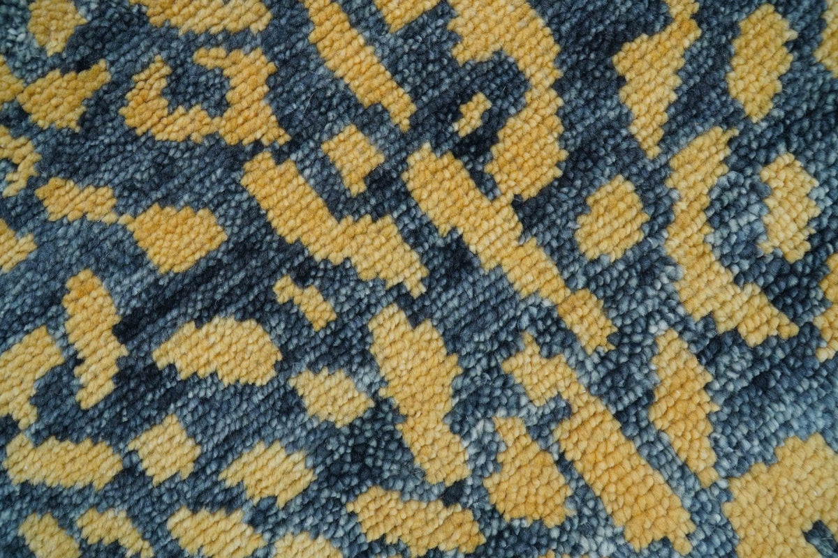 Leopard Animal Print Charcoal And Gold Hand Knotted Wool Rug.