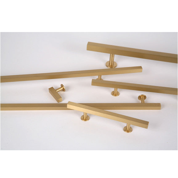 Lew's Square Bar Cabinet Knobs and Handles in Brushed Brass.