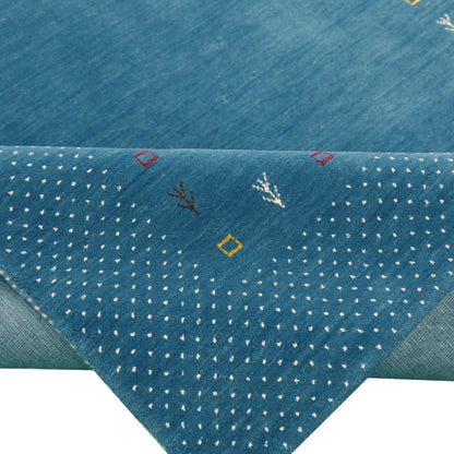 Light Blue Contemporary Gabbeh Border Design Hand Loomed Wool Area Rug.