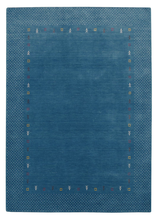 Light Blue Contemporary Gabbeh Border Design Hand Loomed Wool Area Rug.