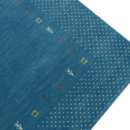 Light Blue Contemporary Gabbeh Border Design Hand Loomed Wool Area Rug.