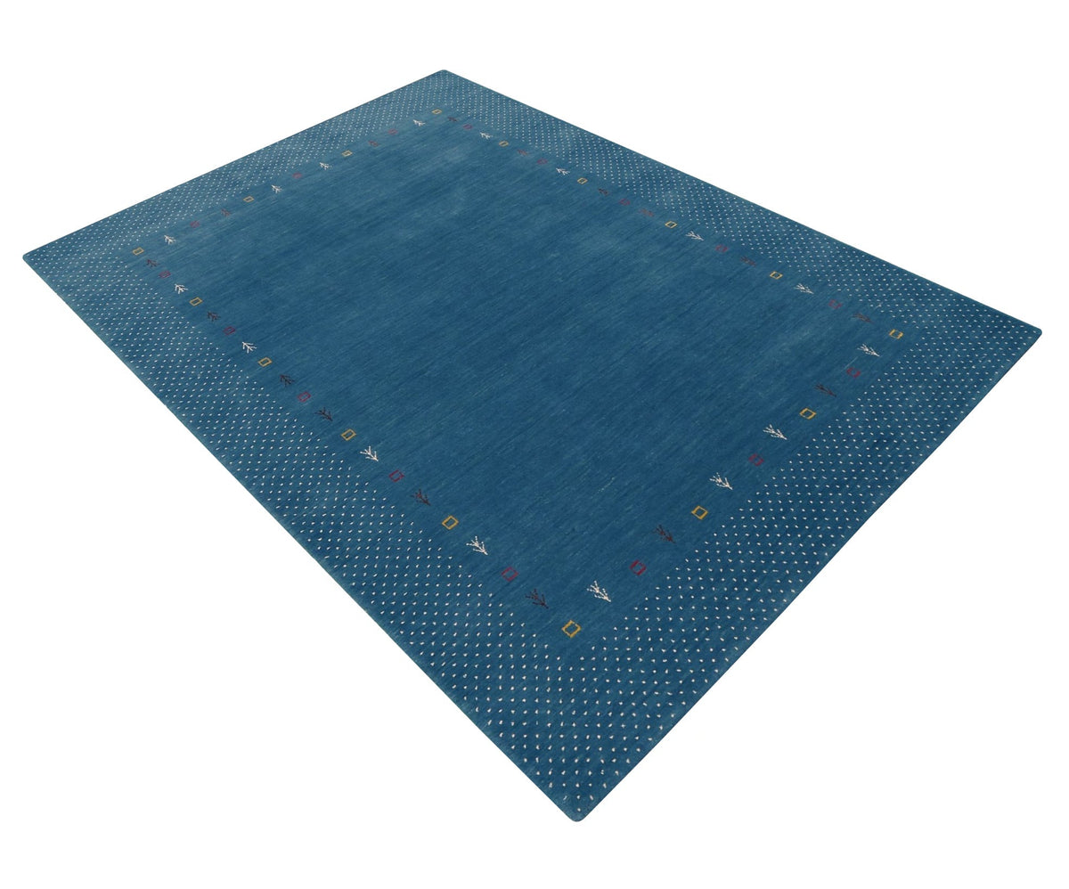 Light Blue Contemporary Gabbeh Border Design Hand Loomed Wool Area Rug.
