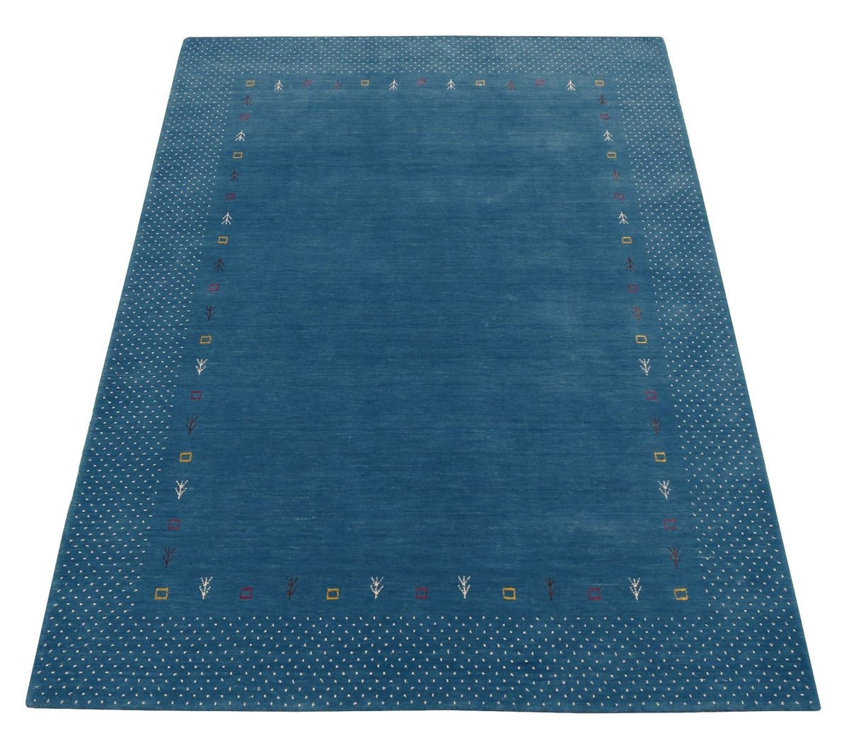 Light Blue Contemporary Gabbeh Border Design Hand Loomed Wool Area Rug.