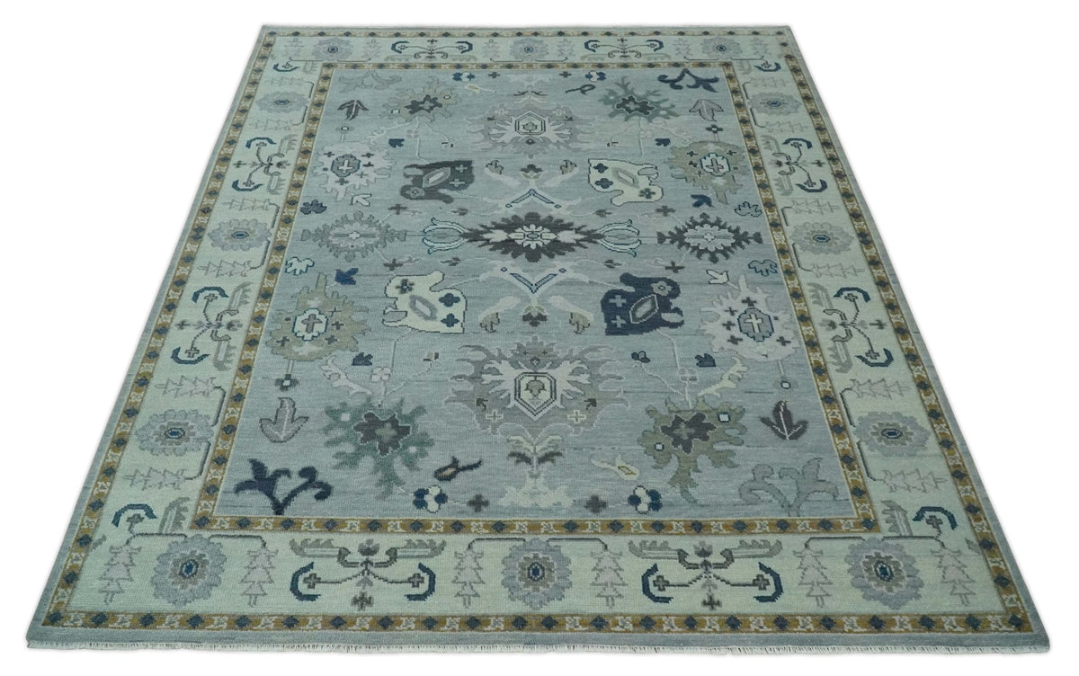 Light Blue Hand knotted Traditional Oushak Multi Size wool Area Rug.