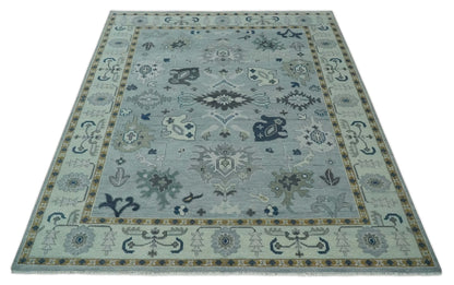 Light Blue Hand knotted Traditional Oushak Multi Size wool Area Rug.