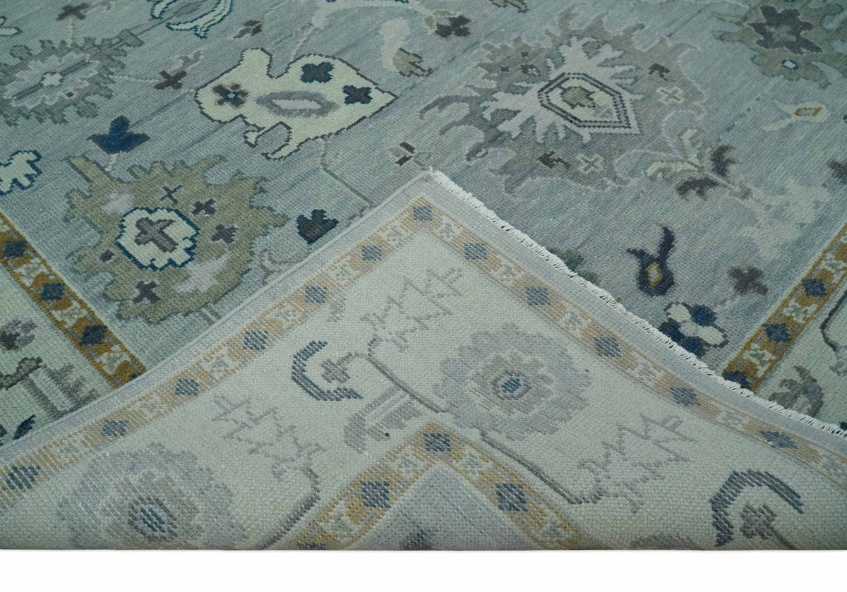 Light Blue Hand knotted Traditional Oushak Multi Size wool Area Rug.