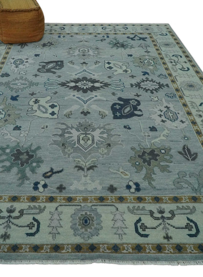 Light Blue Hand knotted Traditional Oushak Multi Size wool Area Rug.