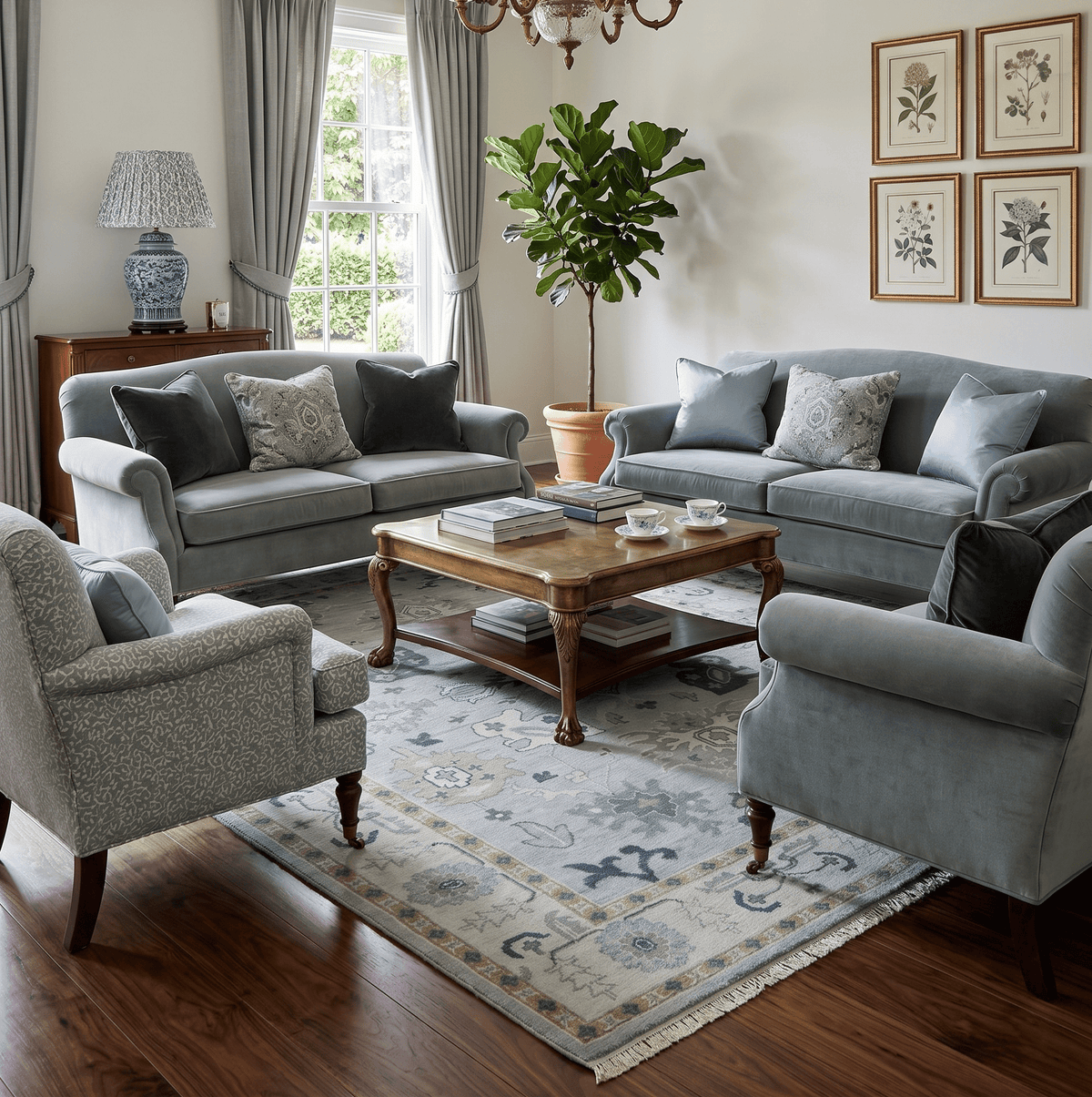 Light Blue Hand knotted Traditional Oushak Multi Size wool Area Rug.