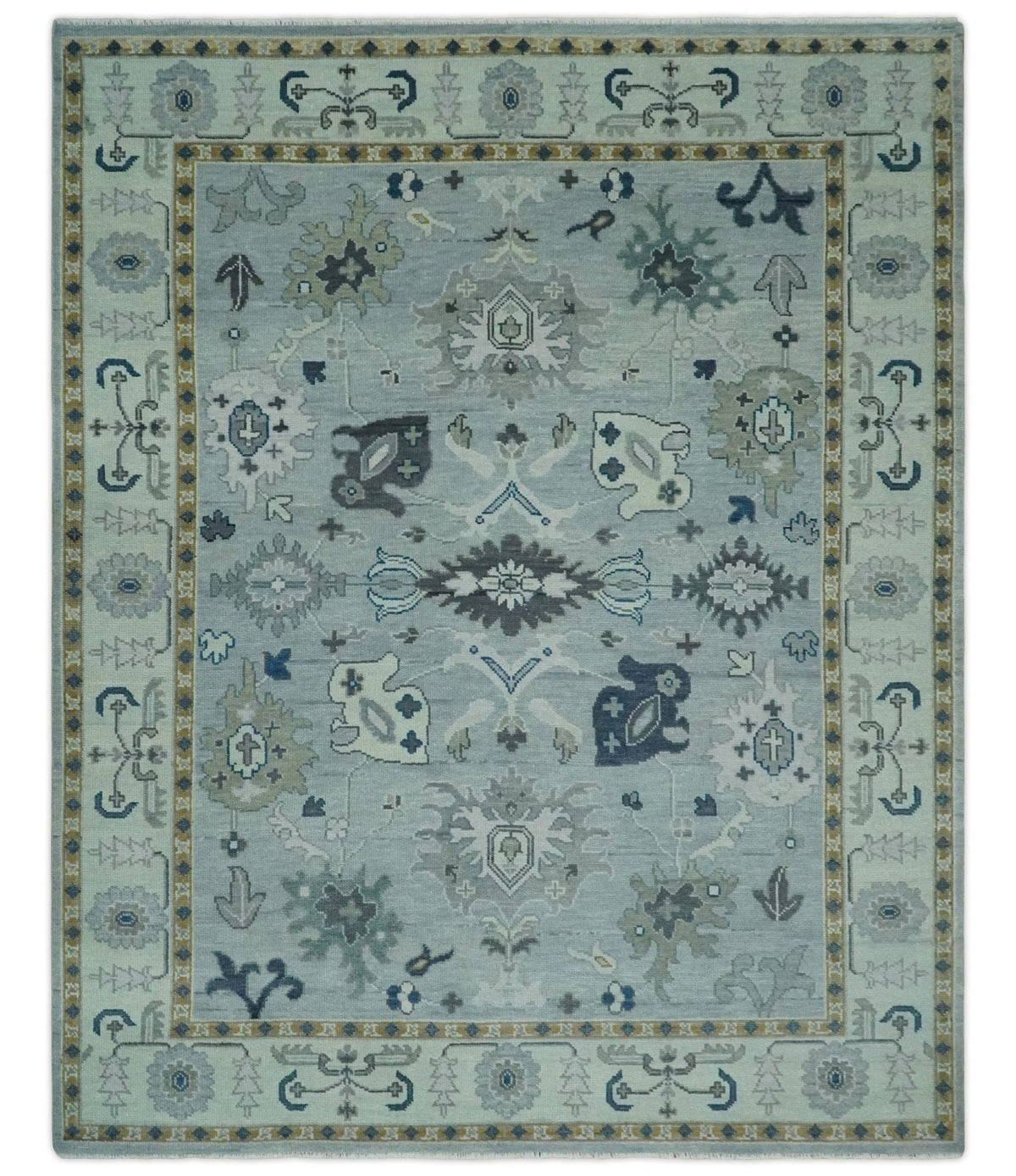 Light Blue Hand knotted Traditional Oushak Multi Size wool Area Rug.
