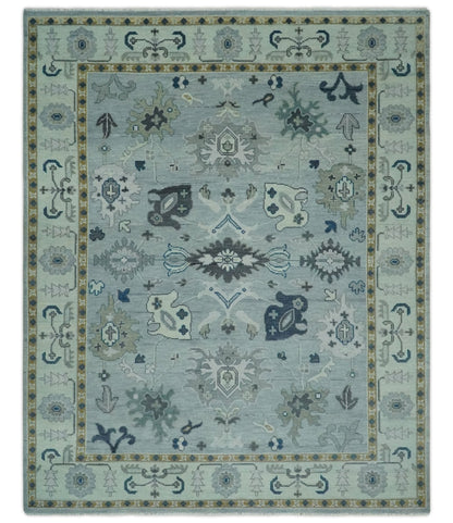 Light Blue Hand knotted Traditional Oushak Multi Size wool Area Rug.