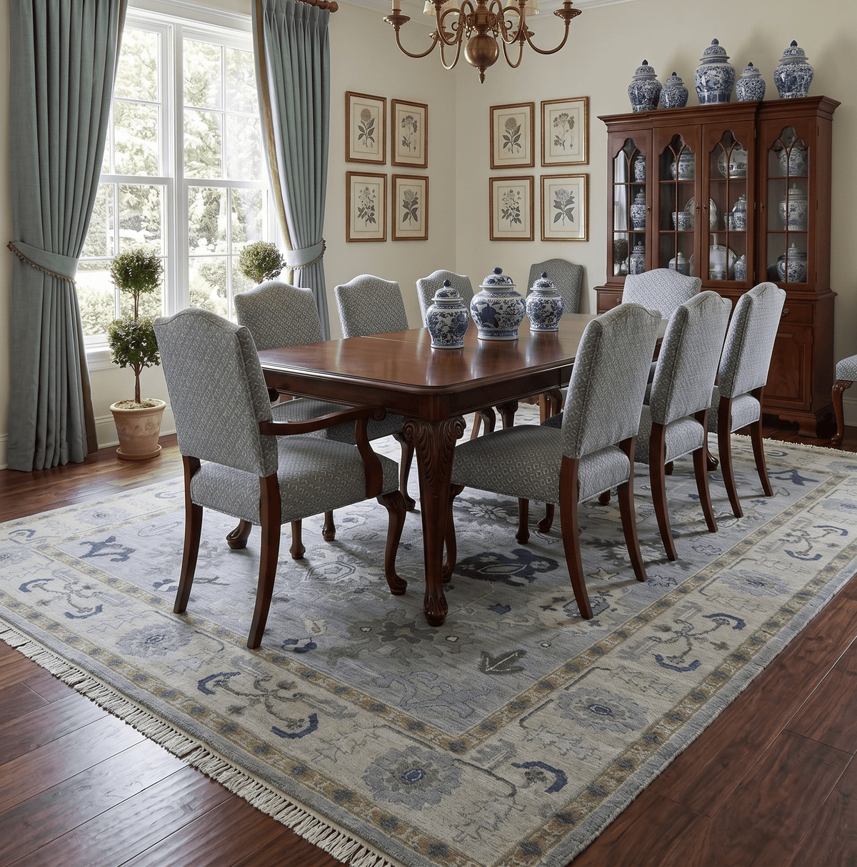 Light Blue Hand knotted Traditional Oushak Multi Size wool Area Rug.