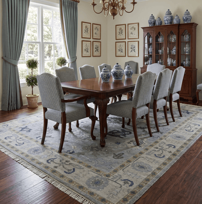 Light Blue Hand knotted Traditional Oushak Multi Size wool Area Rug.