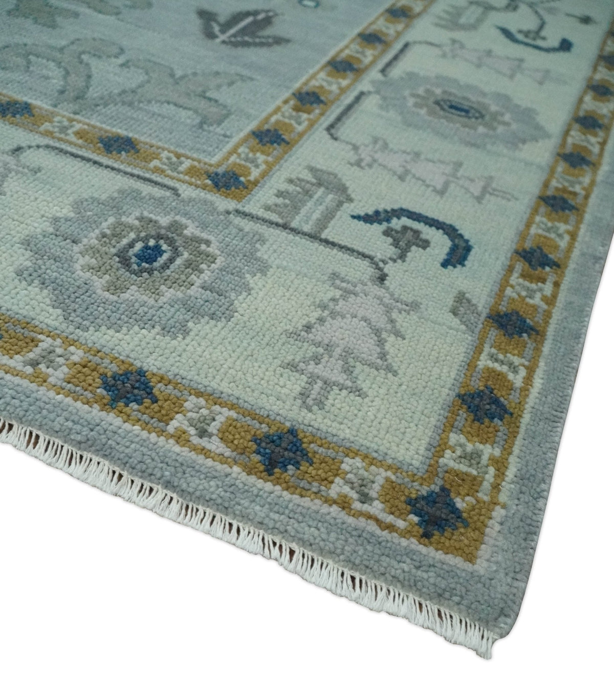 Light Blue Hand knotted Traditional Oushak Multi Size wool Area Rug.