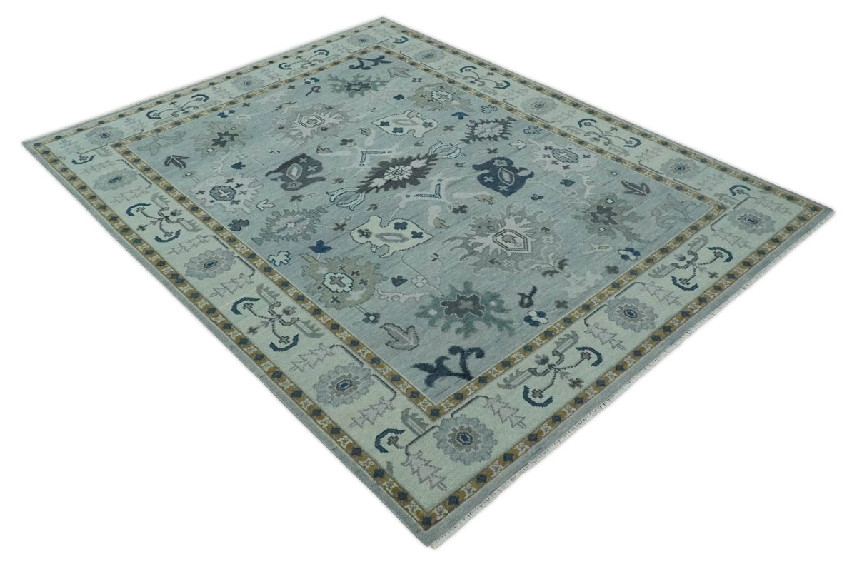Light Blue Hand knotted Traditional Oushak Multi Size wool Area Rug.