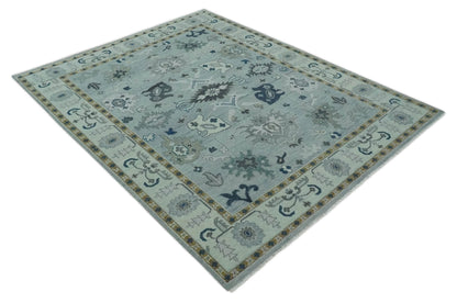 Light Blue Hand knotted Traditional Oushak Multi Size wool Area Rug.