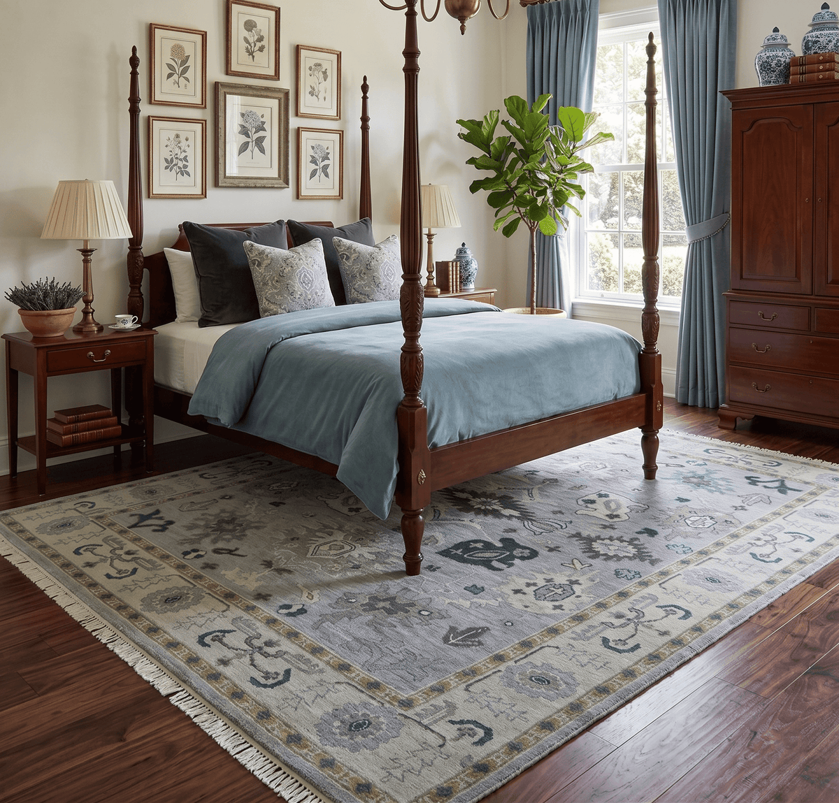 Light Blue Hand knotted Traditional Oushak Multi Size wool Area Rug.