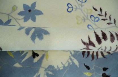 Light Blue, Ivory, Charcoal and Brown Hand Knotted Traditional Floral 6.6x10 Wool Area Rug.