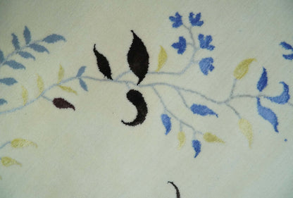 Light Blue, Ivory, Charcoal and Brown Hand Knotted Traditional Floral 6.6x10 Wool Area Rug.