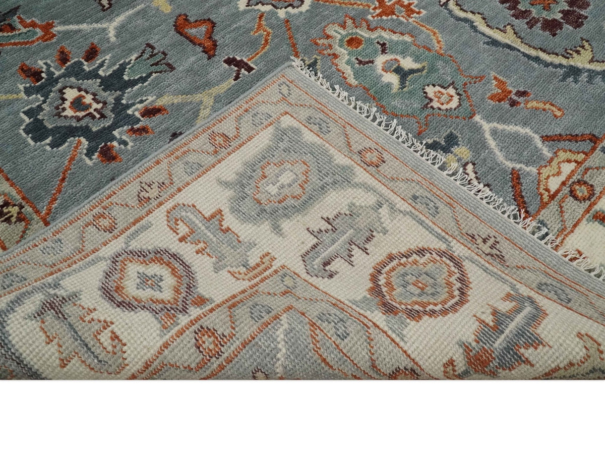 Hand Knotted Gray and Ivory Traditional Oriental Oushak Custom Made Wool Area Rug.