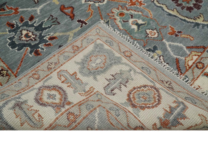 Hand Knotted Gray and Ivory Traditional Oriental Oushak Custom Made Wool Area Rug.