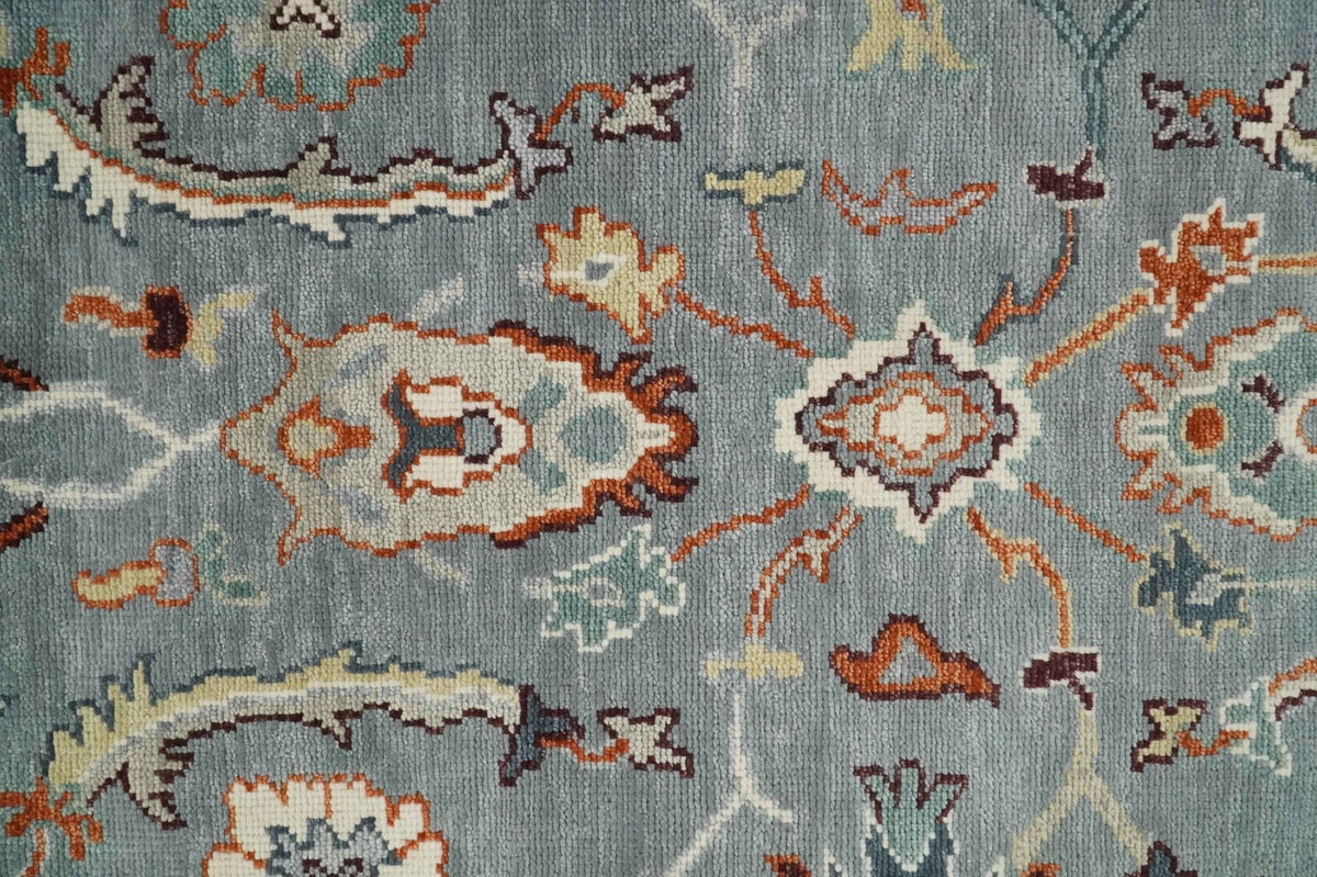 Hand Knotted Gray and Ivory Traditional Oriental Oushak Custom Made Wool Area Rug.