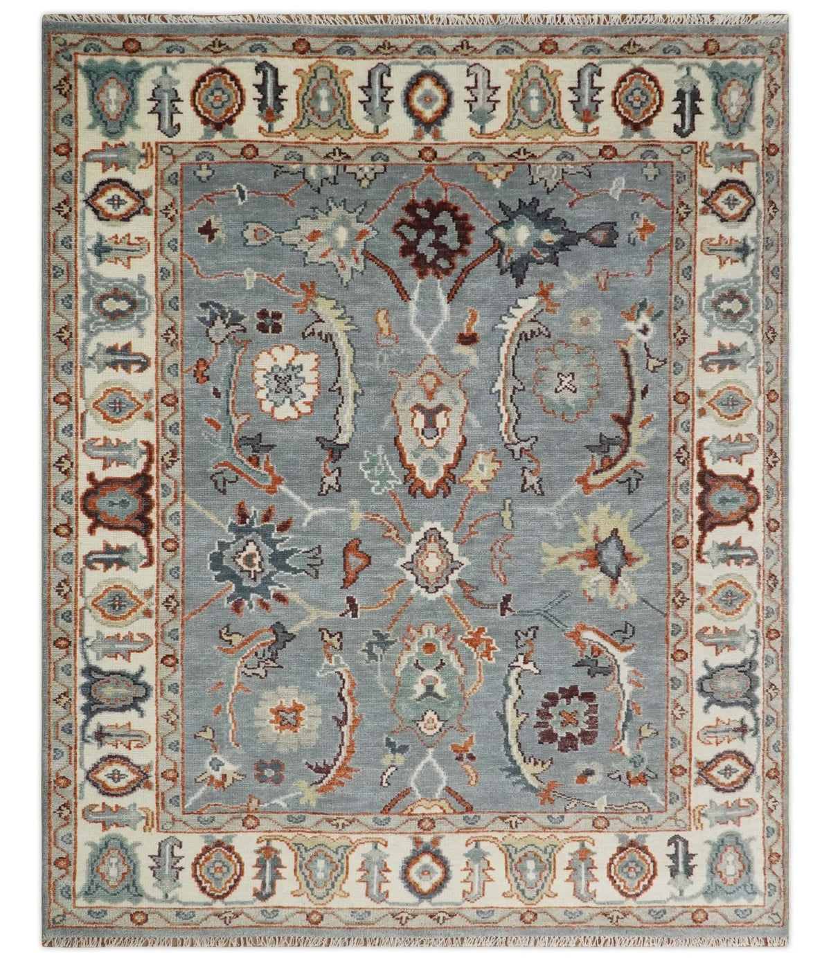 Hand Knotted Gray and Ivory Traditional Oriental Oushak Custom Made Wool Area Rug.