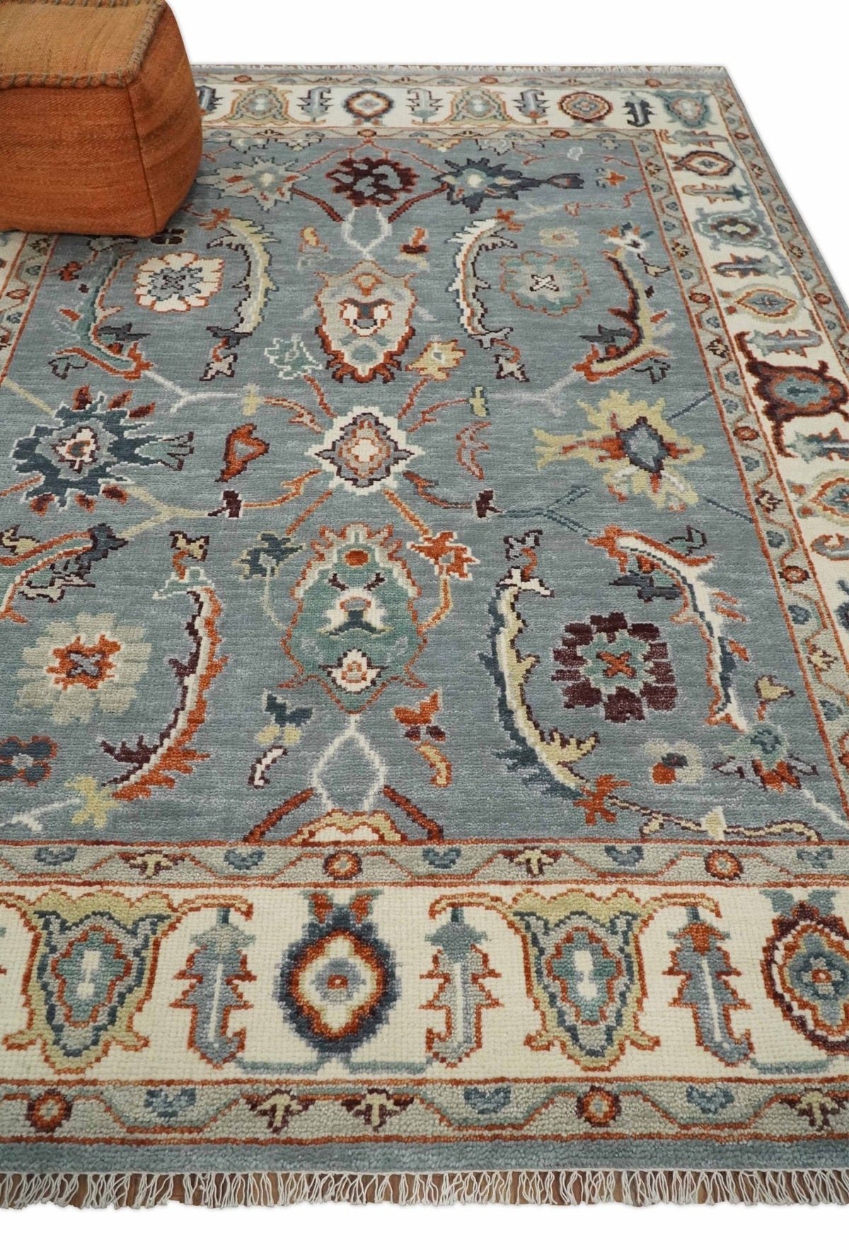 Hand Knotted Gray and Ivory Traditional Oriental Oushak Custom Made Wool Area Rug.