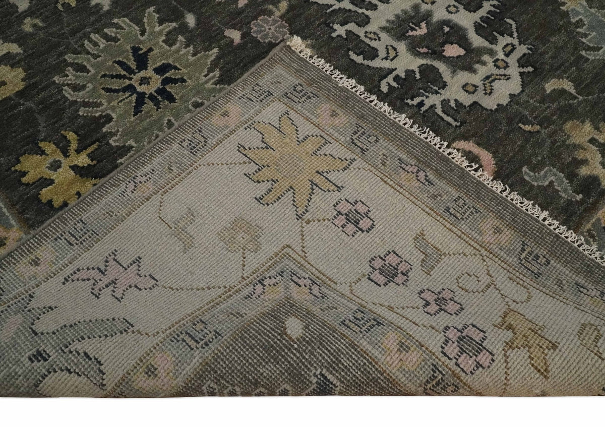 Custom Made Hand Knotted Dark Gray and Beige Traditional Wool Rug.
