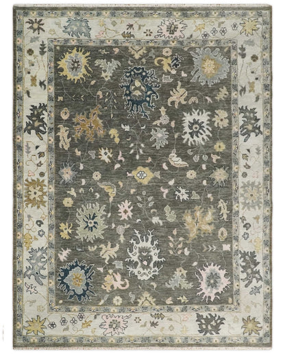 Custom Made Hand Knotted Dark Gray and Beige Traditional Wool Rug.