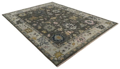 Custom Made Hand Knotted Dark Gray and Beige Traditional Wool Rug.