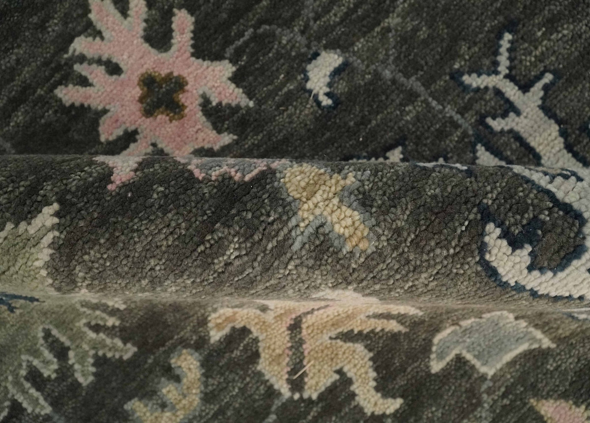 Custom Made Hand Knotted Dark Gray and Beige Traditional Wool Rug.