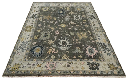 Custom Made Hand Knotted Dark Gray and Beige Traditional Wool Rug.