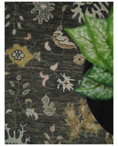 Custom Made Hand Knotted Dark Gray and Beige Traditional Wool Rug.