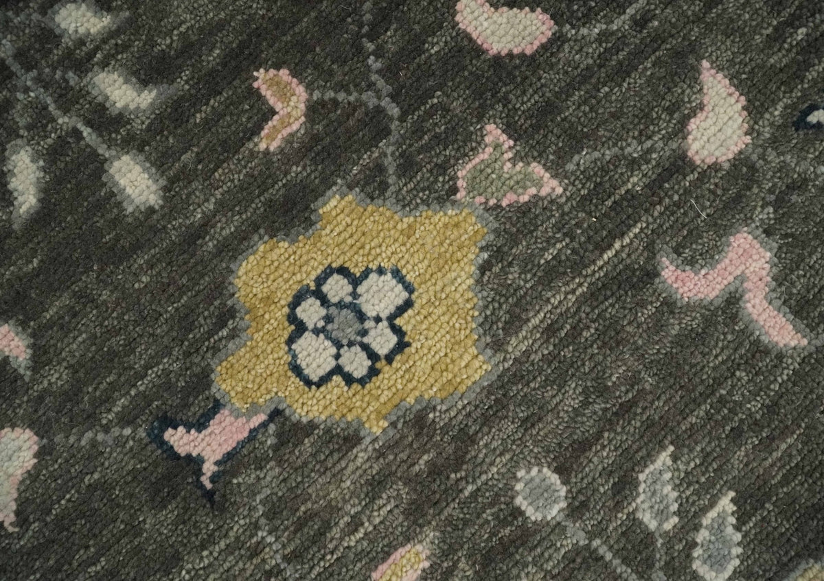 Custom Made Hand Knotted Dark Gray and Beige Traditional Wool Rug.