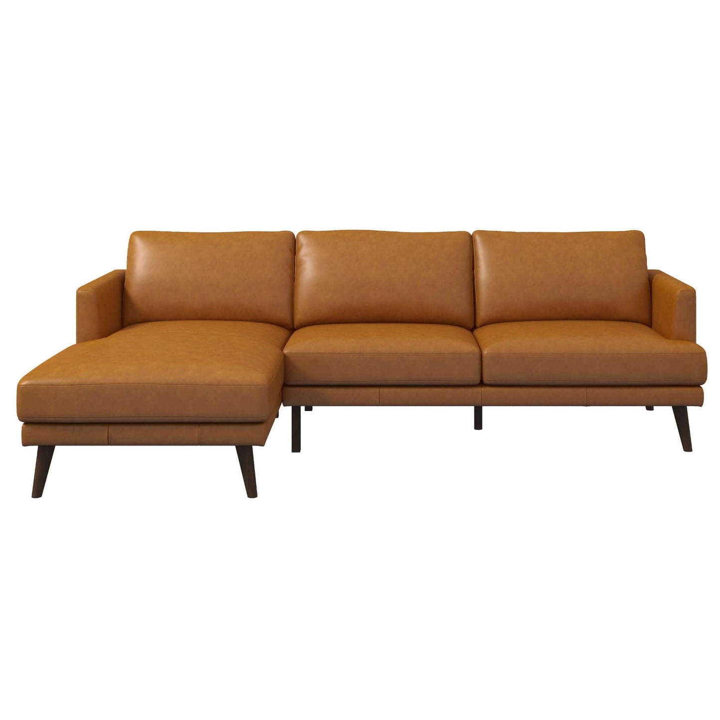 Ashcroft Furniture Co Left Sectional Lore Mid-Century Modern L-Shaped Genuine Leather Sectional in Tan