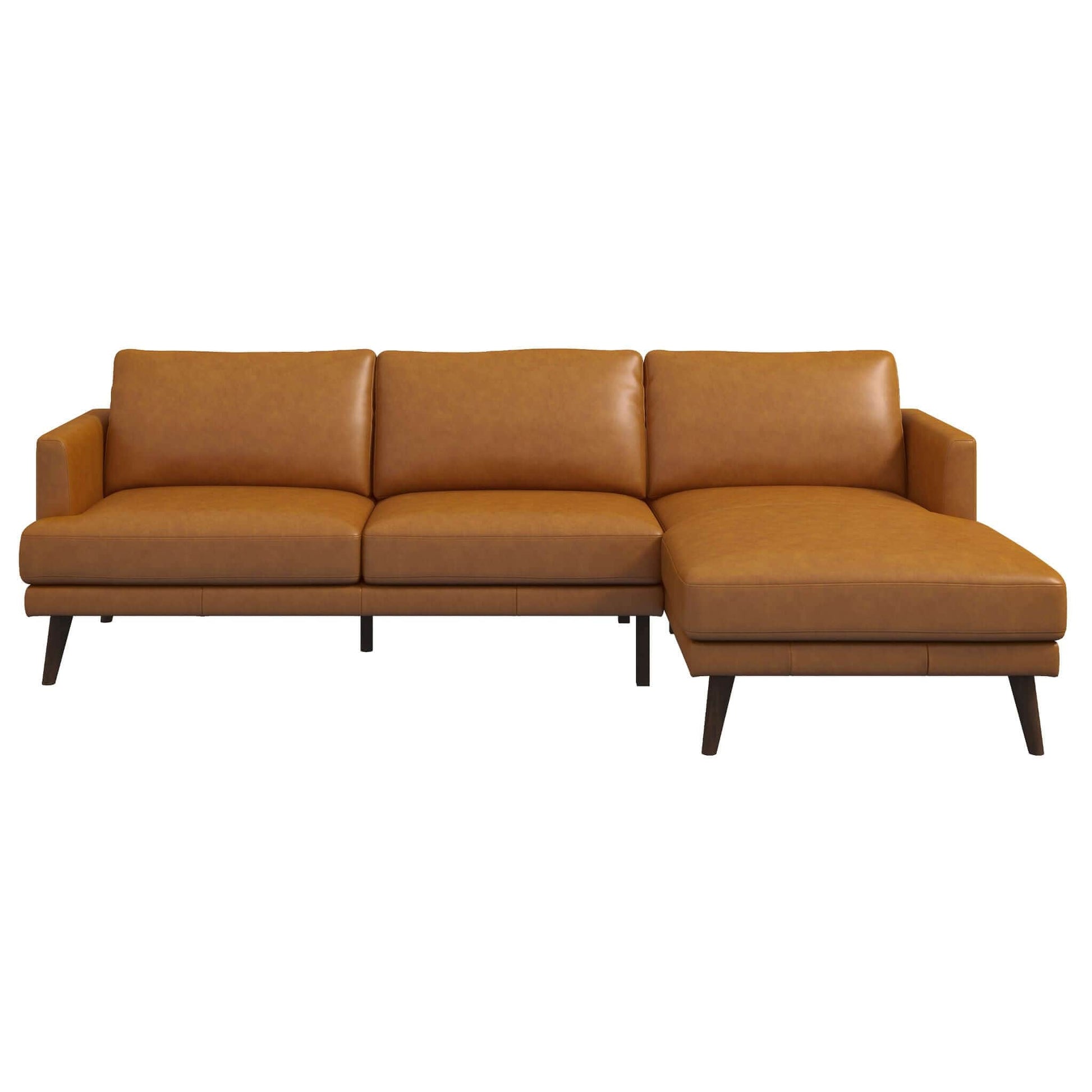 Ashcroft Furniture Co Right sectional Lore Mid-Century Modern L-Shaped Genuine Leather Sectional in Tan