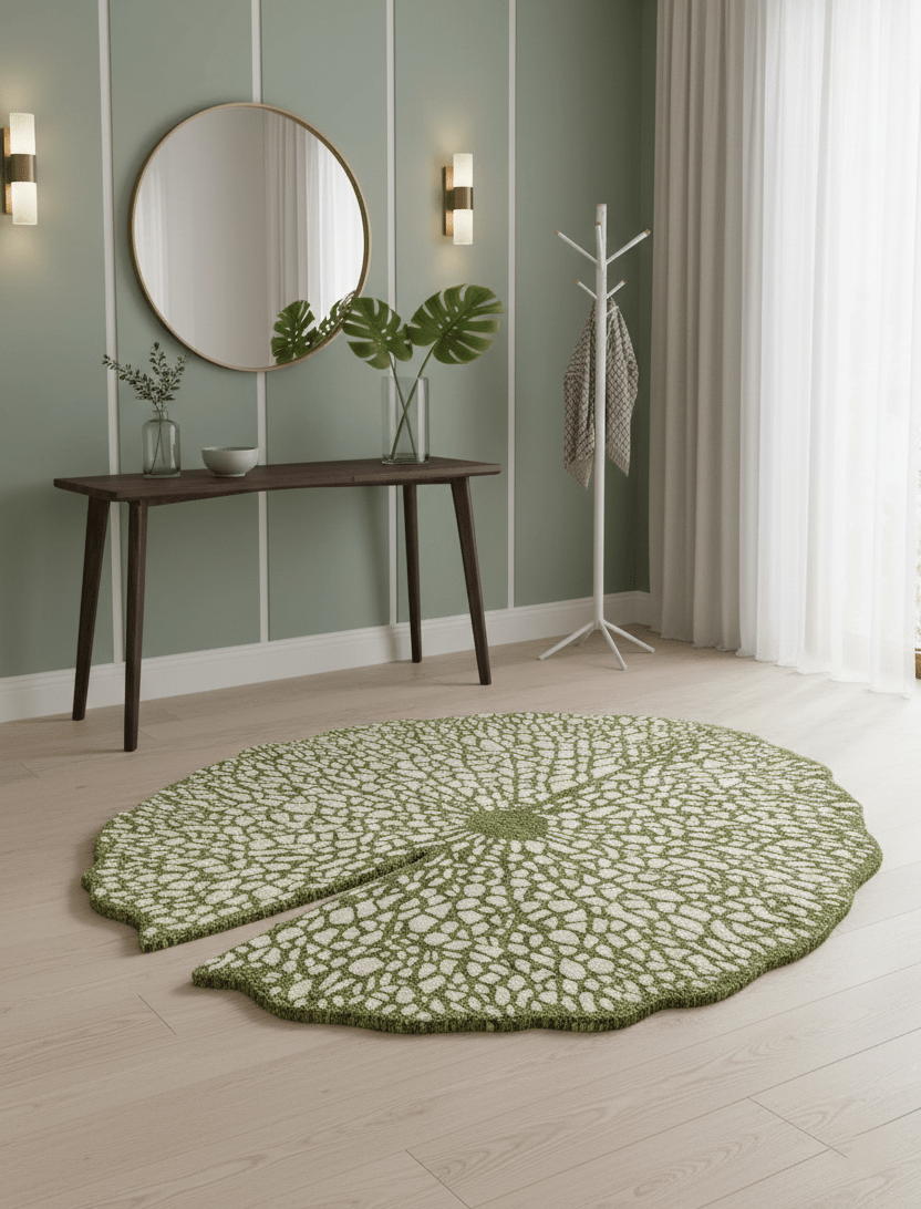 Lotus Lace Green Hand Tufted Wool Area Rug.