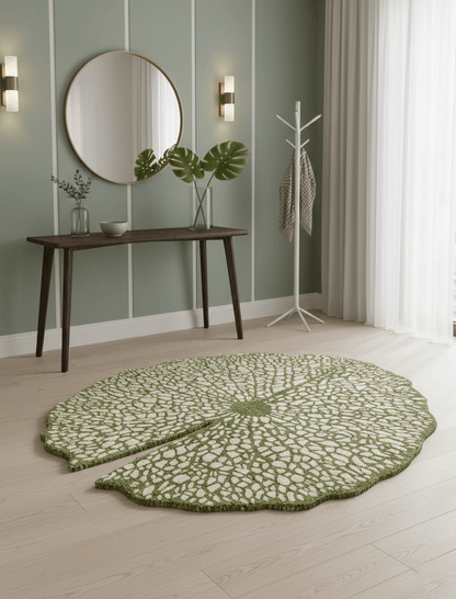 Lotus Lace Green Hand Tufted Wool Area Rug.