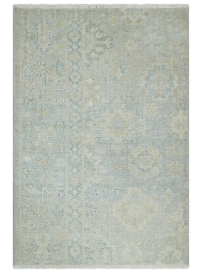 2x3 Hand Knotted Gray And Beige Traditional Oushak Wool Rug.