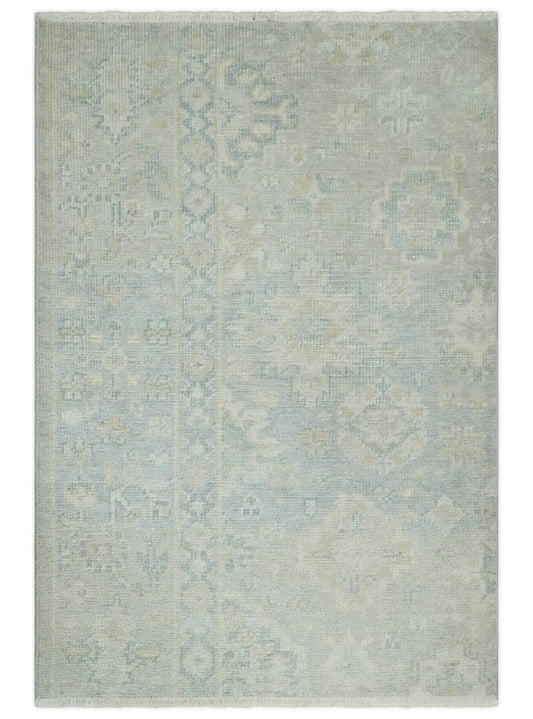 2x3 Hand Knotted Gray And Beige Traditional Oushak Wool Rug.