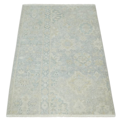 2x3 Hand Knotted Gray And Beige Traditional Oushak Wool Rug.