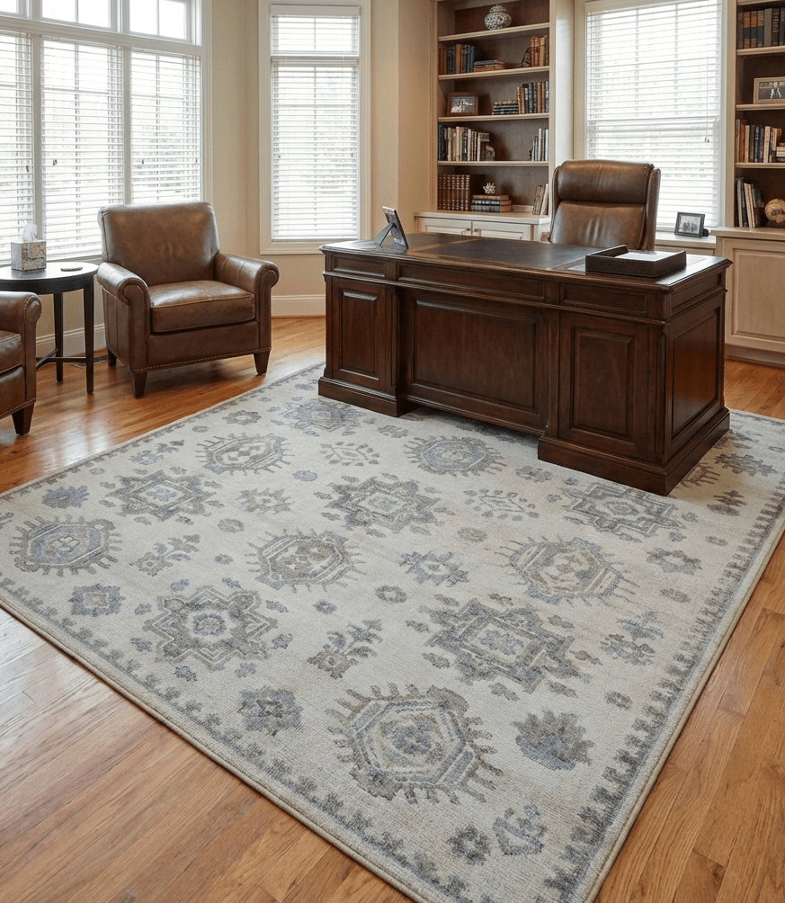 Luxe Custom Made Turkish Ivory Hand knotted Wool And Linen Blend Rug.