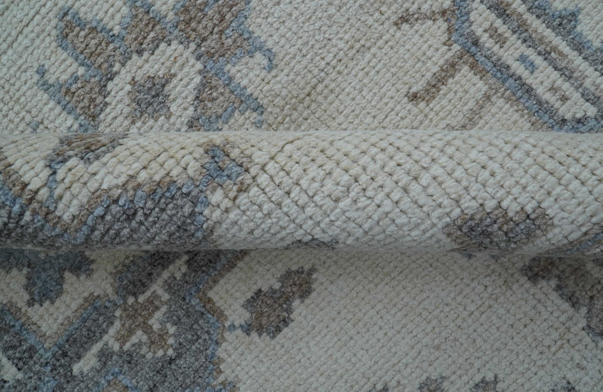 Luxe Custom Made Turkish Ivory Hand knotted Wool And Linen Blend Rug.