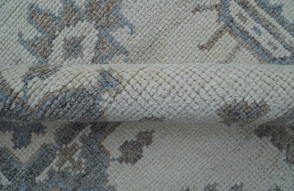 Luxe Custom Made Turkish Ivory Hand knotted Wool And Linen Blend Rug.