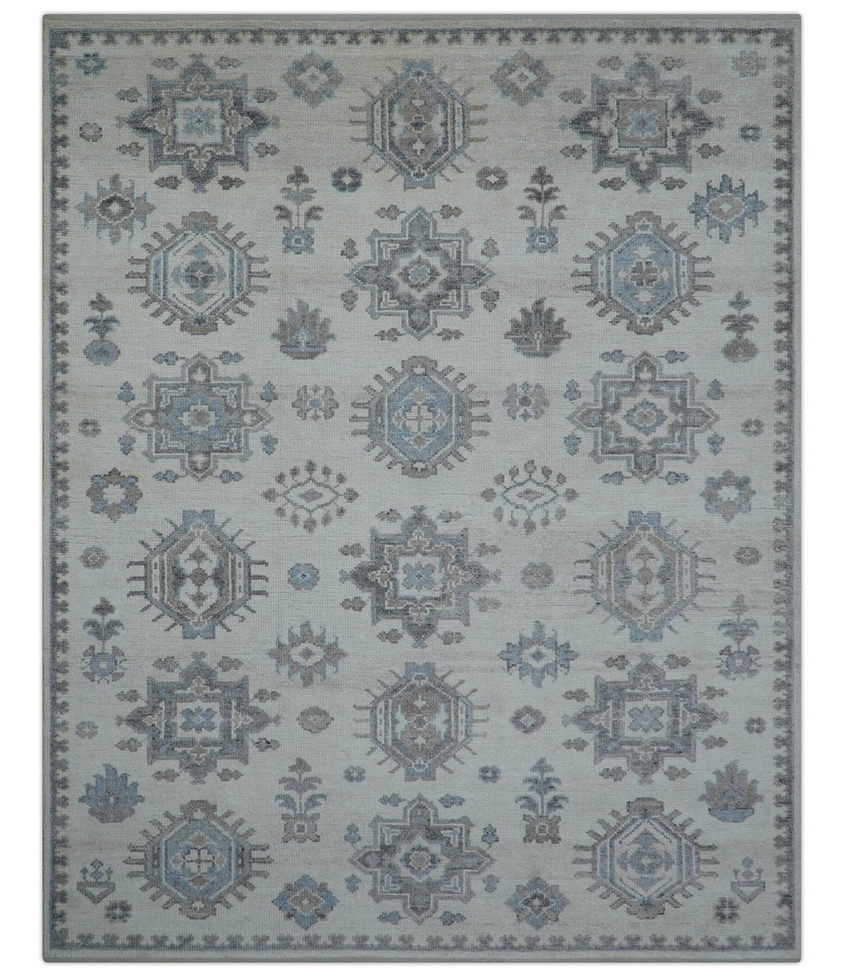 Luxe Custom Made Turkish Ivory Hand knotted Wool And Linen Blend Rug.