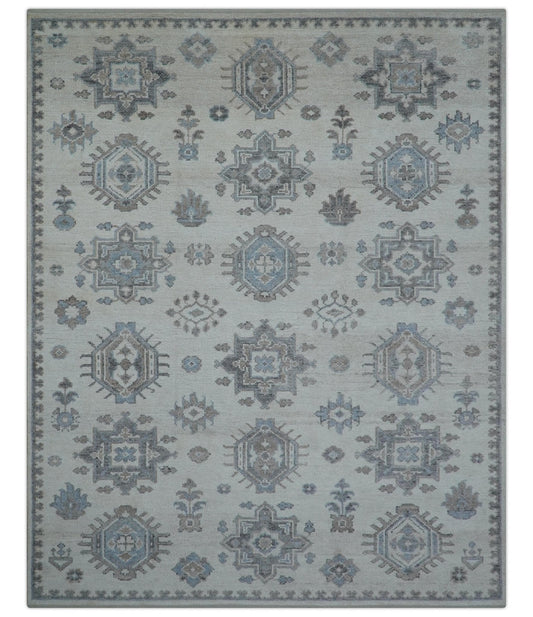 Luxe Custom Made Turkish Ivory Hand knotted Wool And Linen Blend Rug.