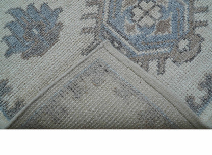 Luxe Custom Made Turkish Ivory Hand knotted Wool And Linen Blend Rug.