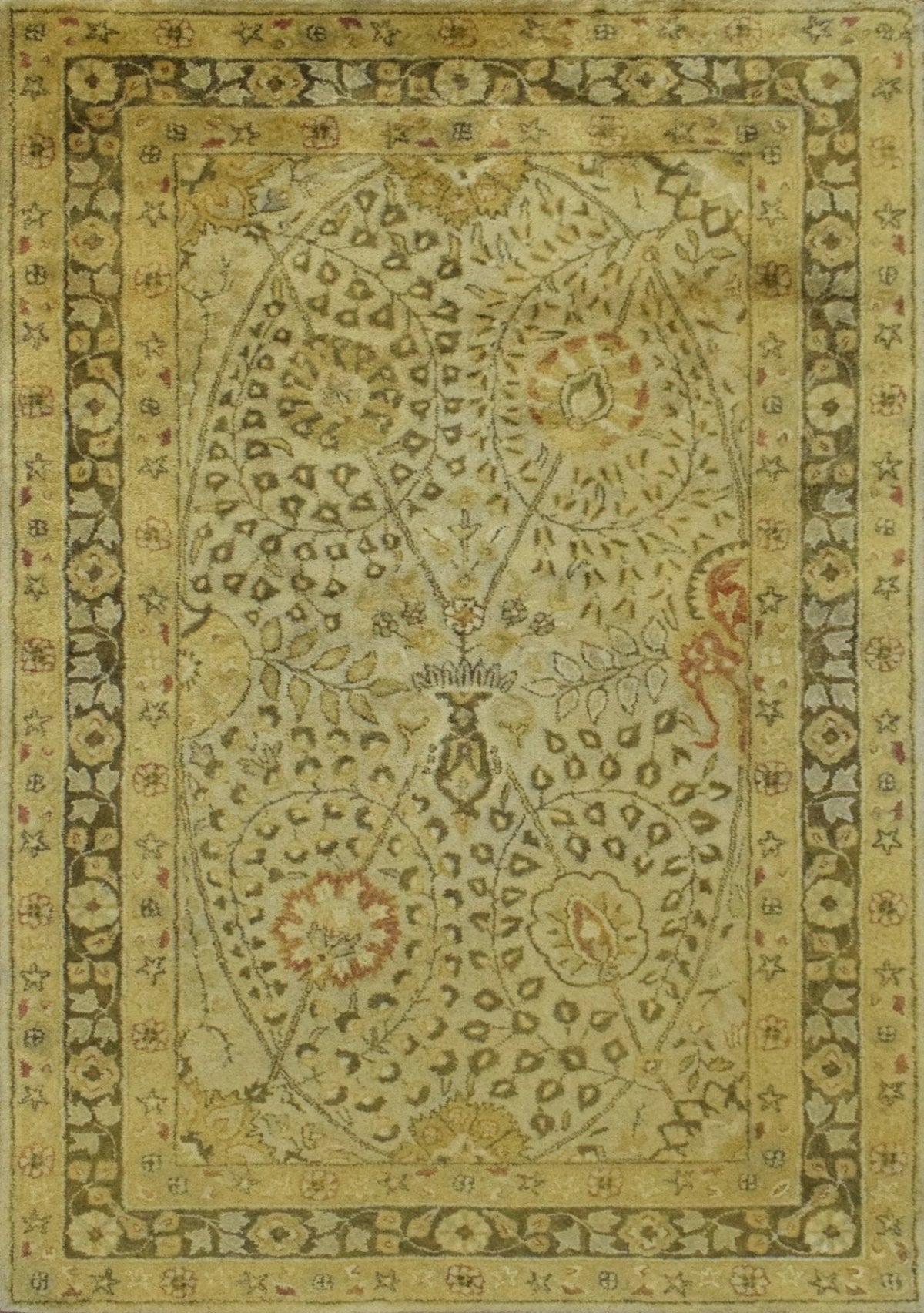 Traditional Style Gold Hand Tufted Wool Area Rug.