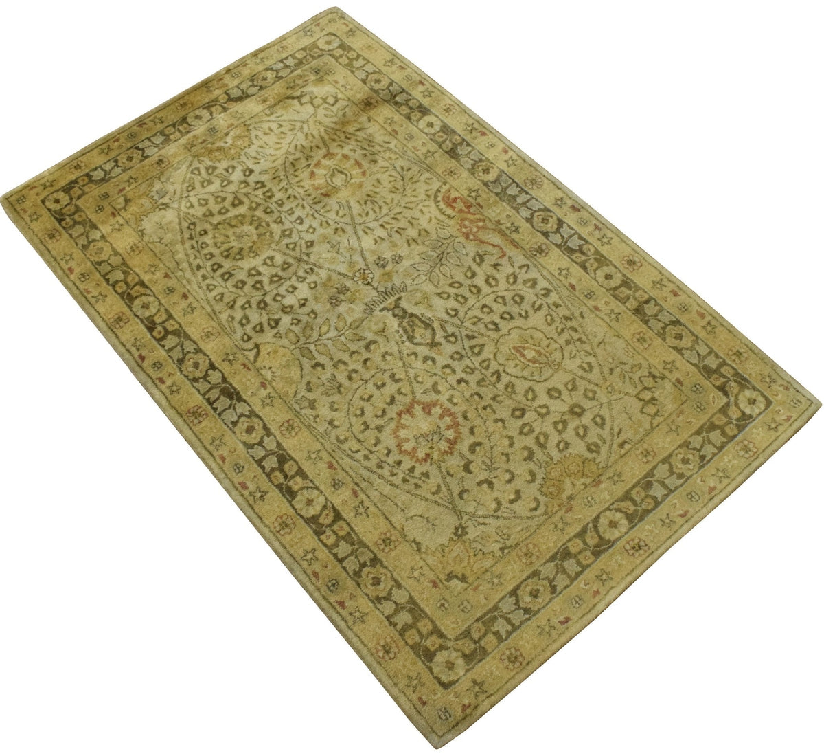 Traditional Style Gold Hand Tufted Wool Area Rug.