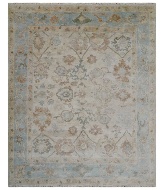Made to Order Hand Knotted Ivory, Silver and Brown Traditional Antique Style Wool Area Rug.